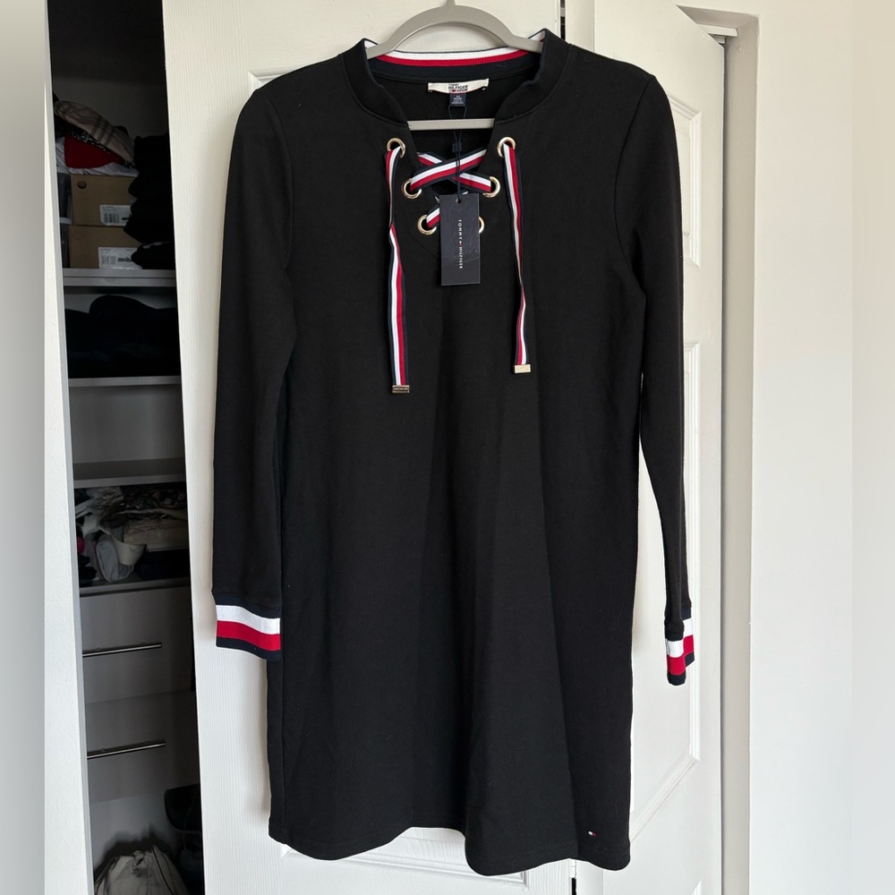 Tommy Hilfiger Black Top with Red and White Stripes